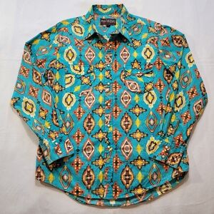 Rock & Roll Cowboy Shirt Mens Large Dale Brisby Pearl Snap Aztec Print
